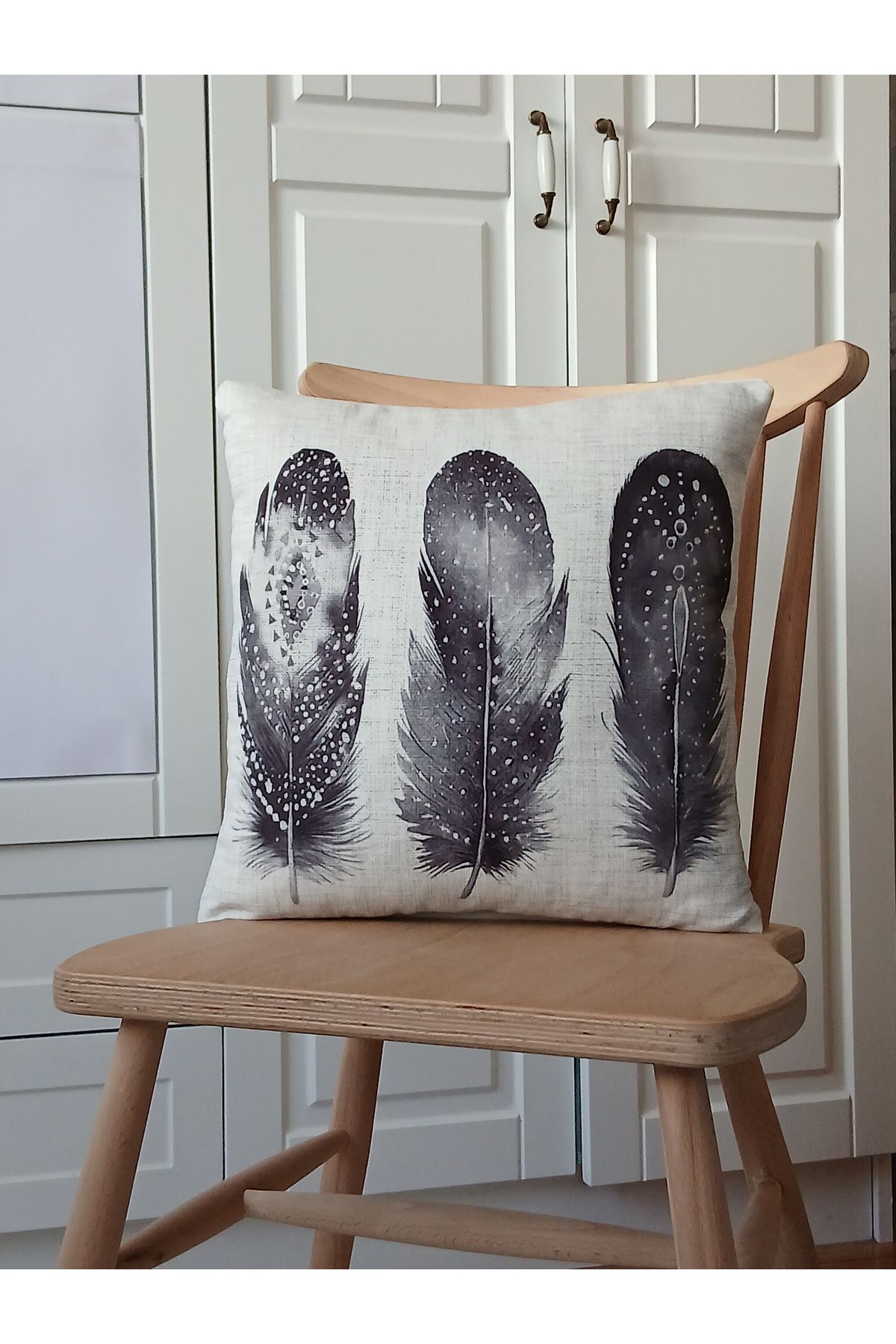 ARVA Home Keten Yapraklı kırlent Kılıfı Renkli Tüylü 43x43 cm