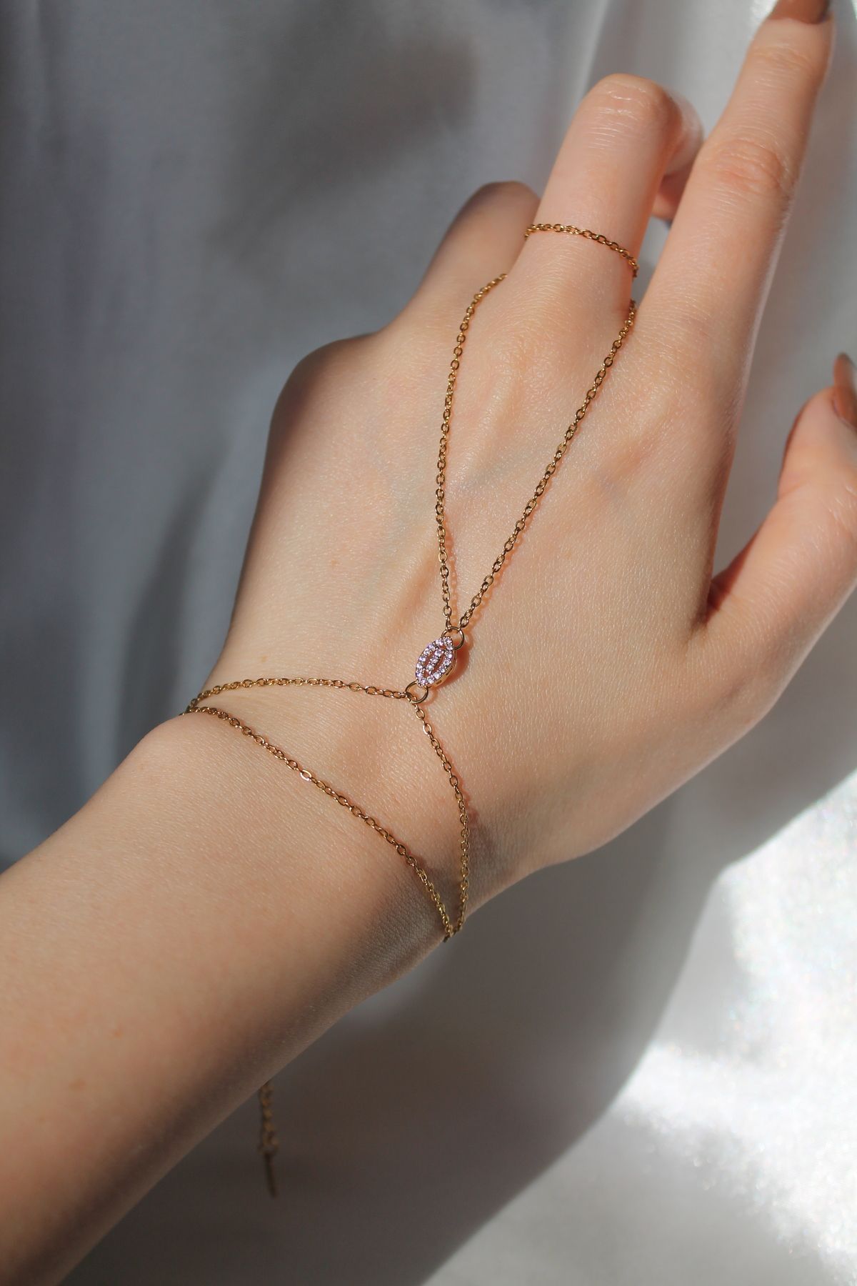 TEDDY JEWELLRY Göz Taş Detaylı Klasik Zincirli Gold Çelik Şahmeran