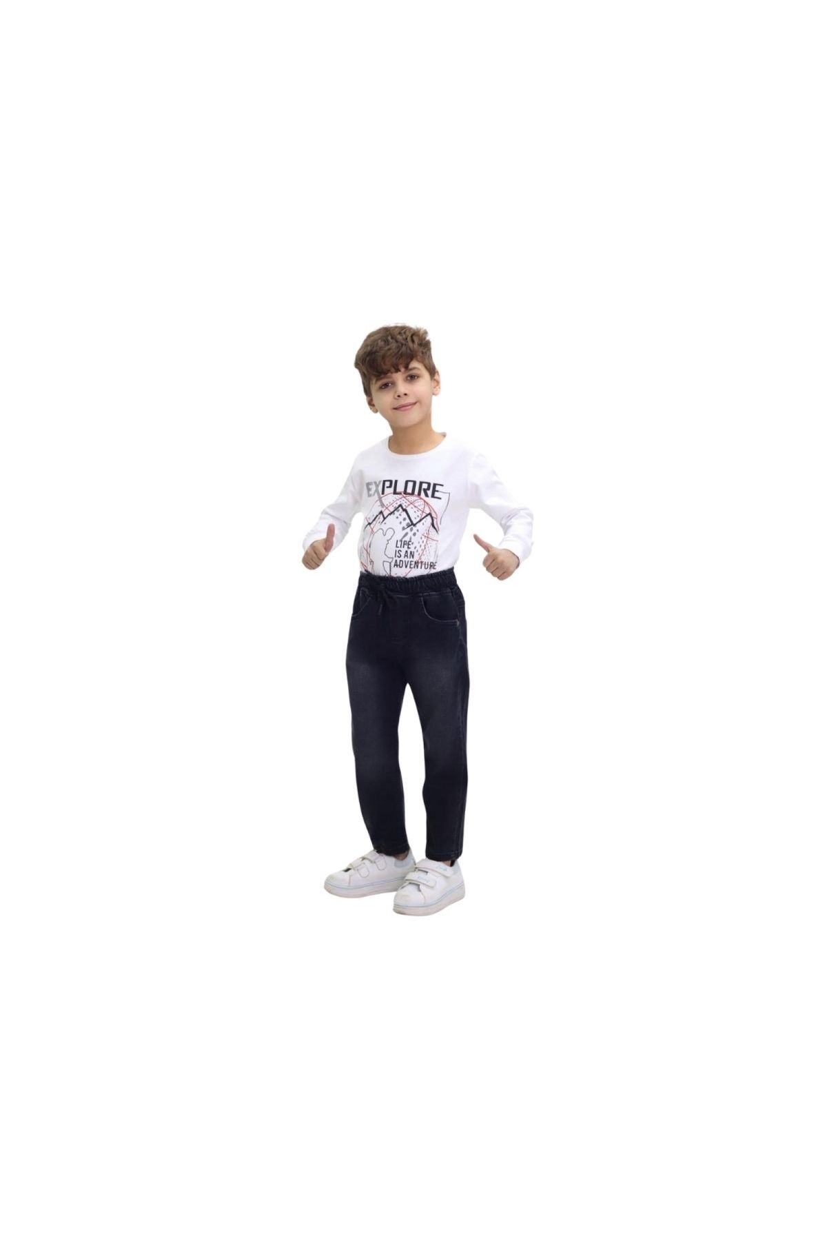 tati life TATİLİFE 215-05-25 ERKEK LİKRALI DÜZ PAÇA BELİ LASTİKLİ BLACK KOT PANTOLON 9/13 YAŞ