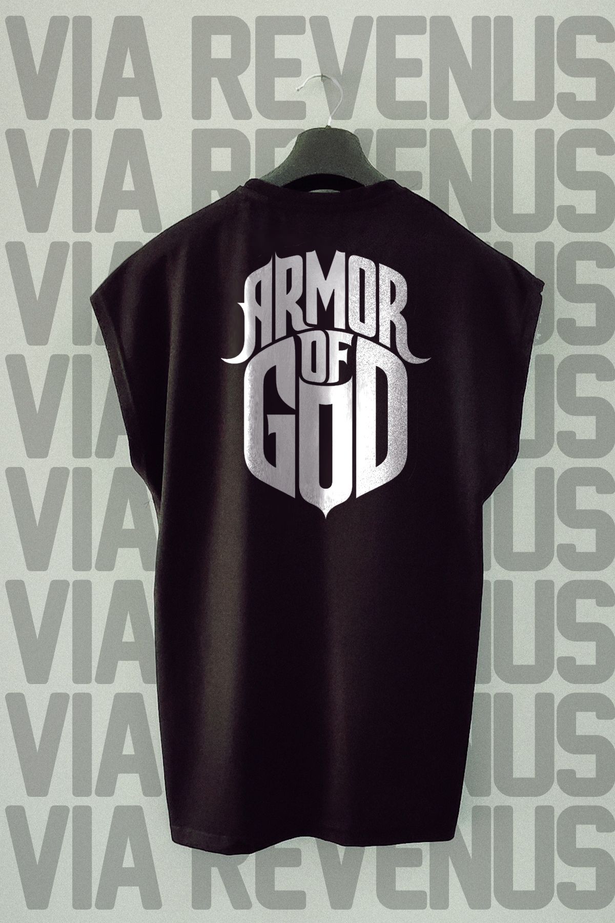 Vordevia Armor of God Sırt Baskılı Sıfır Kollu Bisiklet Yaka Spor Tshirt