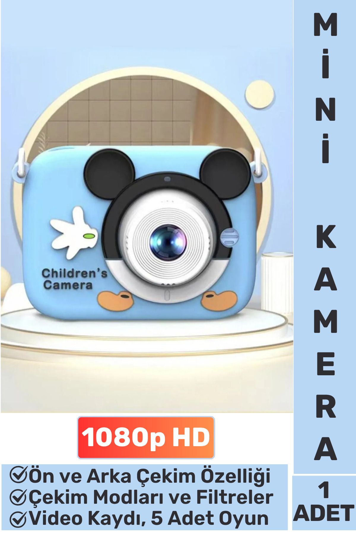 Wintoup Premium 1080p HD Video Kayıt Ön Arka Çekim Filtre 5 Oyun Mini Çocuk Kamera Dijital Fotoğraf Makinesi