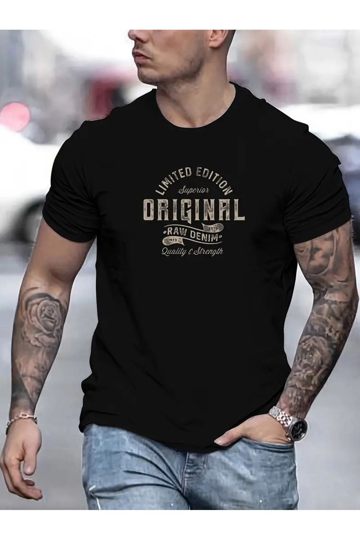 İnazuma Outdoors İnazuma Unisex Oversize Baskılı Pamuklu Bisiklet Yaka Kısa Kollu SİYAH T-shirt