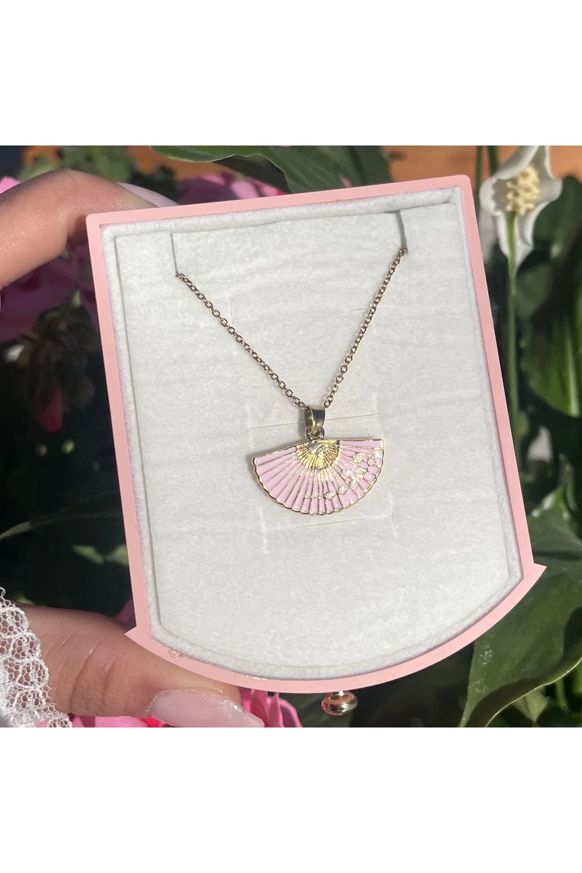 Vintagezegeni Pembe Yelpaze Kolye I Çelik