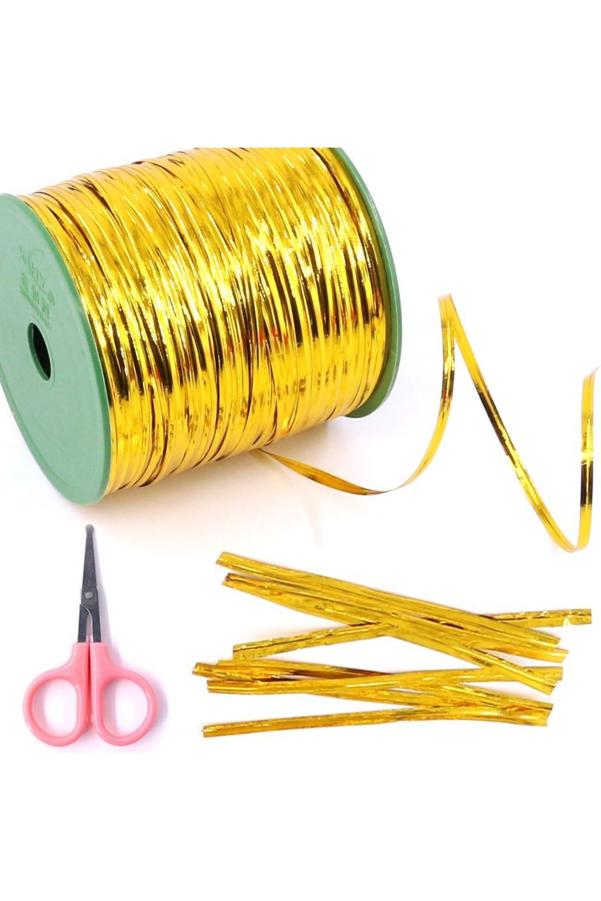 Dekals GOLD/ALTIN/SARI 15 mt. Metalik Rulo Klips Hediye Paketleme için Metalik Büküm Bağı