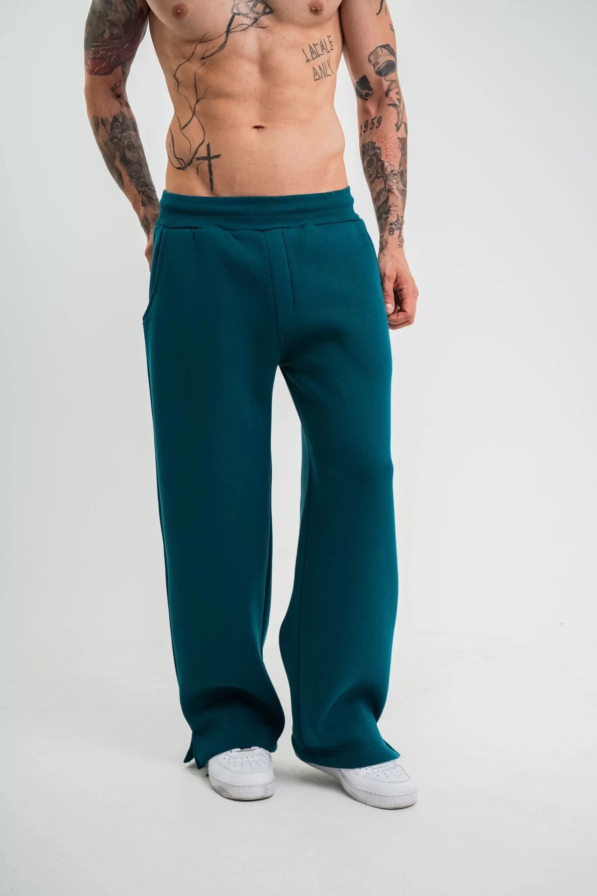 FantaziAtölyesi Unisex Boru Paça Baggy Eşofman Pantolon - Koyu Deniz Yeşili