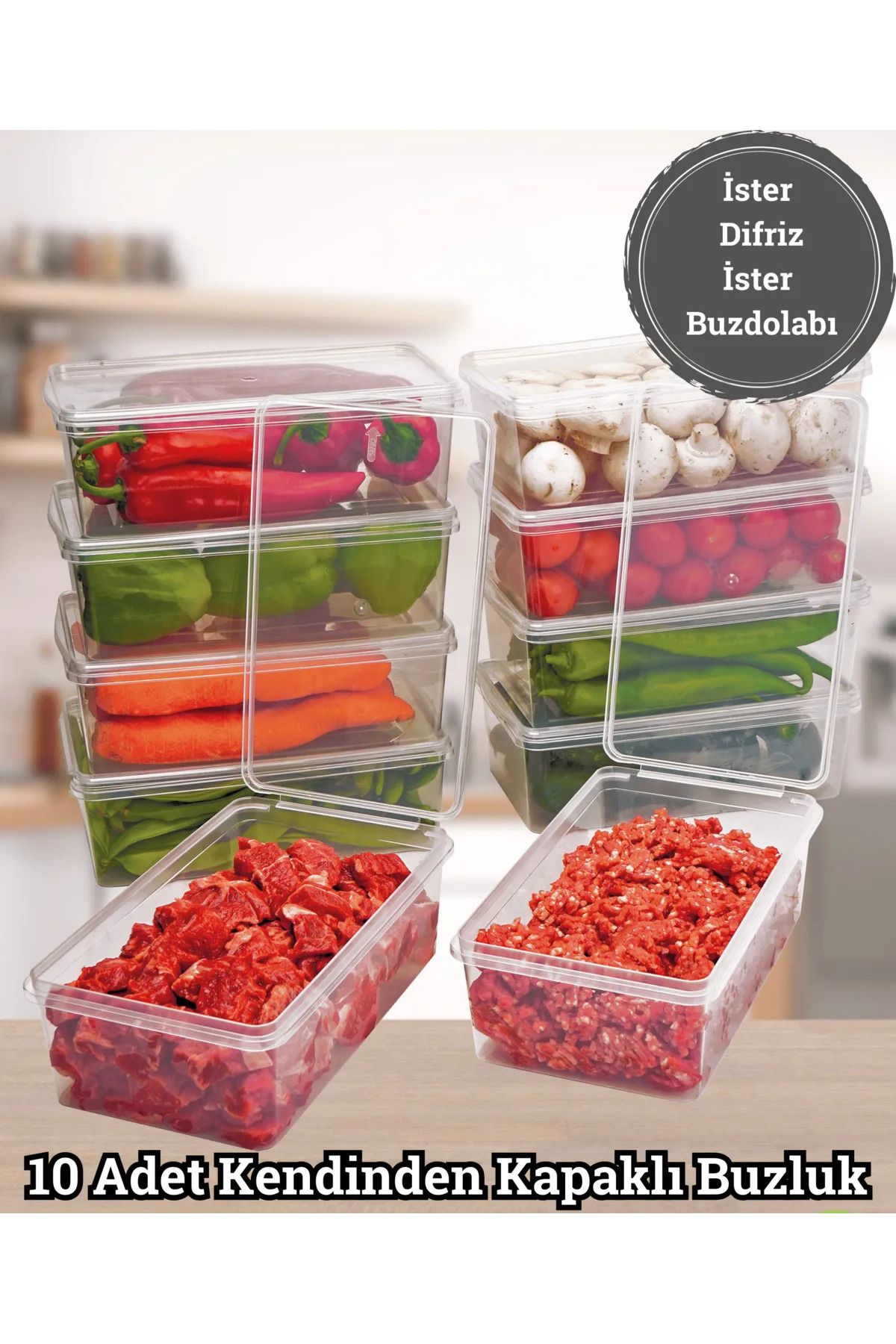 Hanedanev-10 Pieces 2000 ml Deep Freezer Freezer Storage Container with Lid - Refrigerator Organizer 2 Liters with Lid 2