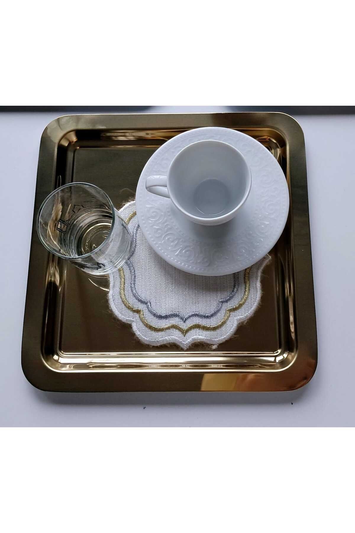 Elk Home 1 ADET PARLAK GOLD ALTIN KARE PASLANMAZ ÇELİK KAHVE SUNUM İKRAM SÖZ NİŞAN TEPSİSİ (21X21)
