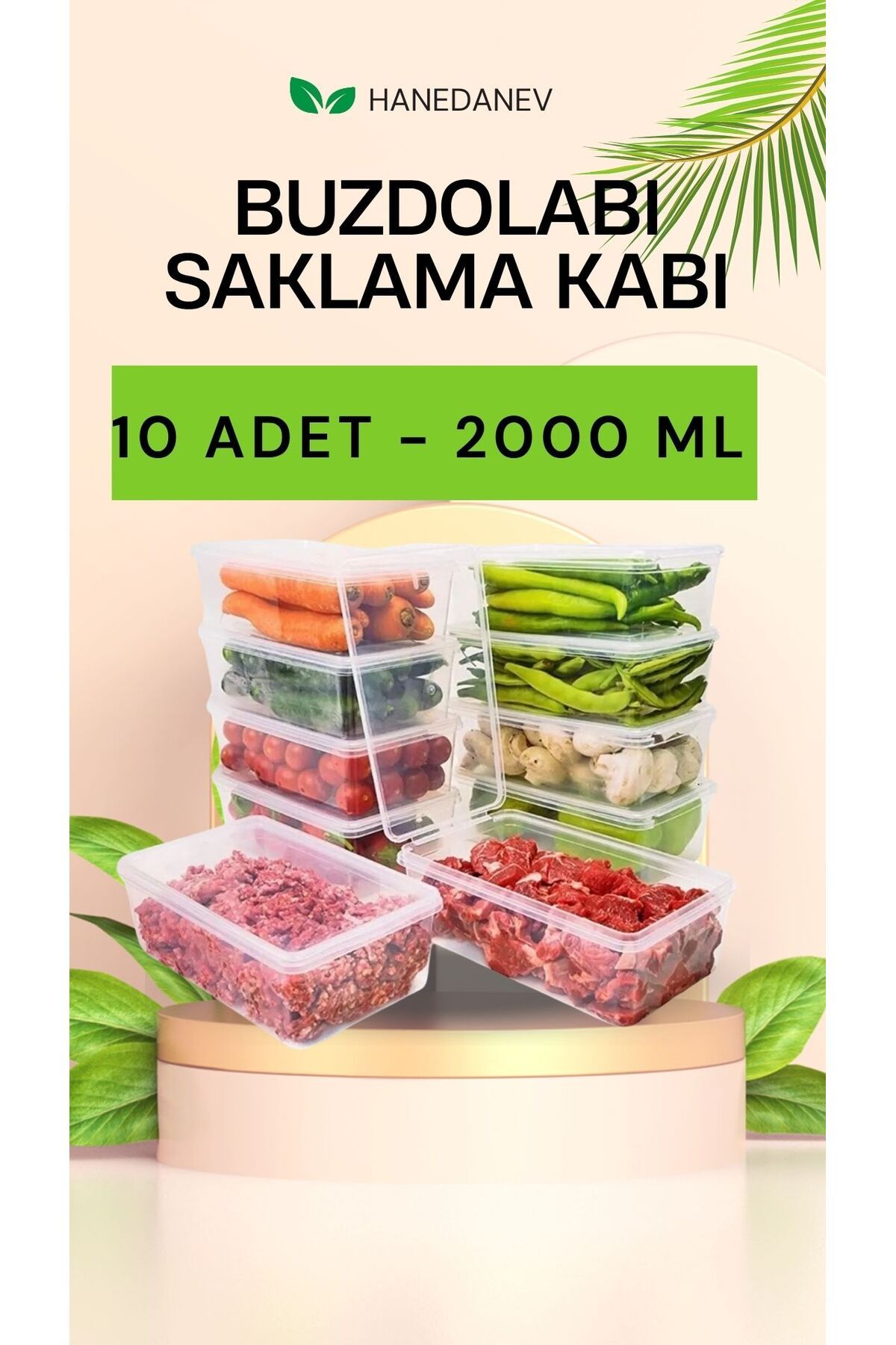 Hanedanev 10 Adet 2000 ML Kapaklı Derin Dondurucu Difriz Saklama Kabı - Buzdolabı Düzenleyici 2 Litre Kapaklı
