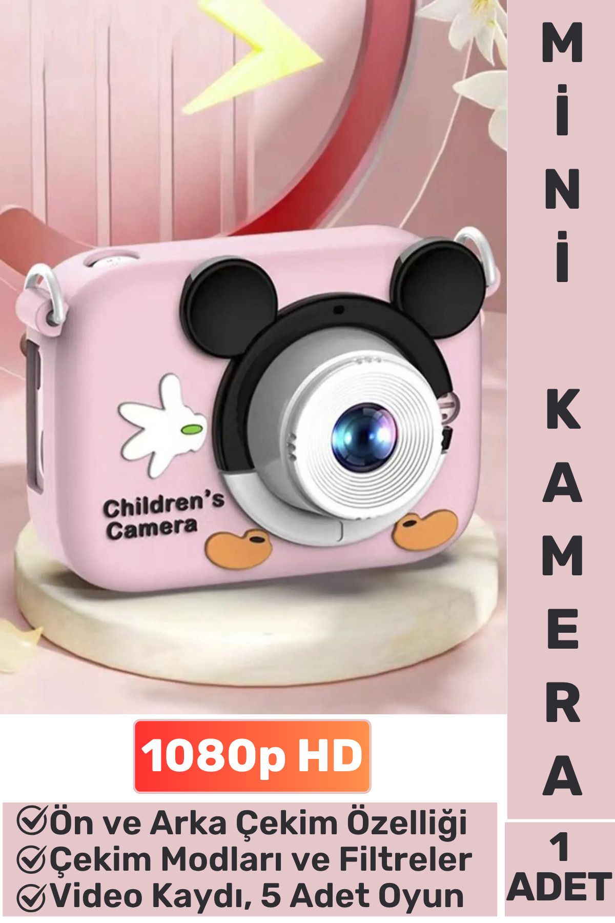 Wintoup Premium 1080p HD Video Kayıt Ön Arka Çekim Filtre 5 Oyun Mini Çocuk Kamera Dijital Fotoğraf Makinesi