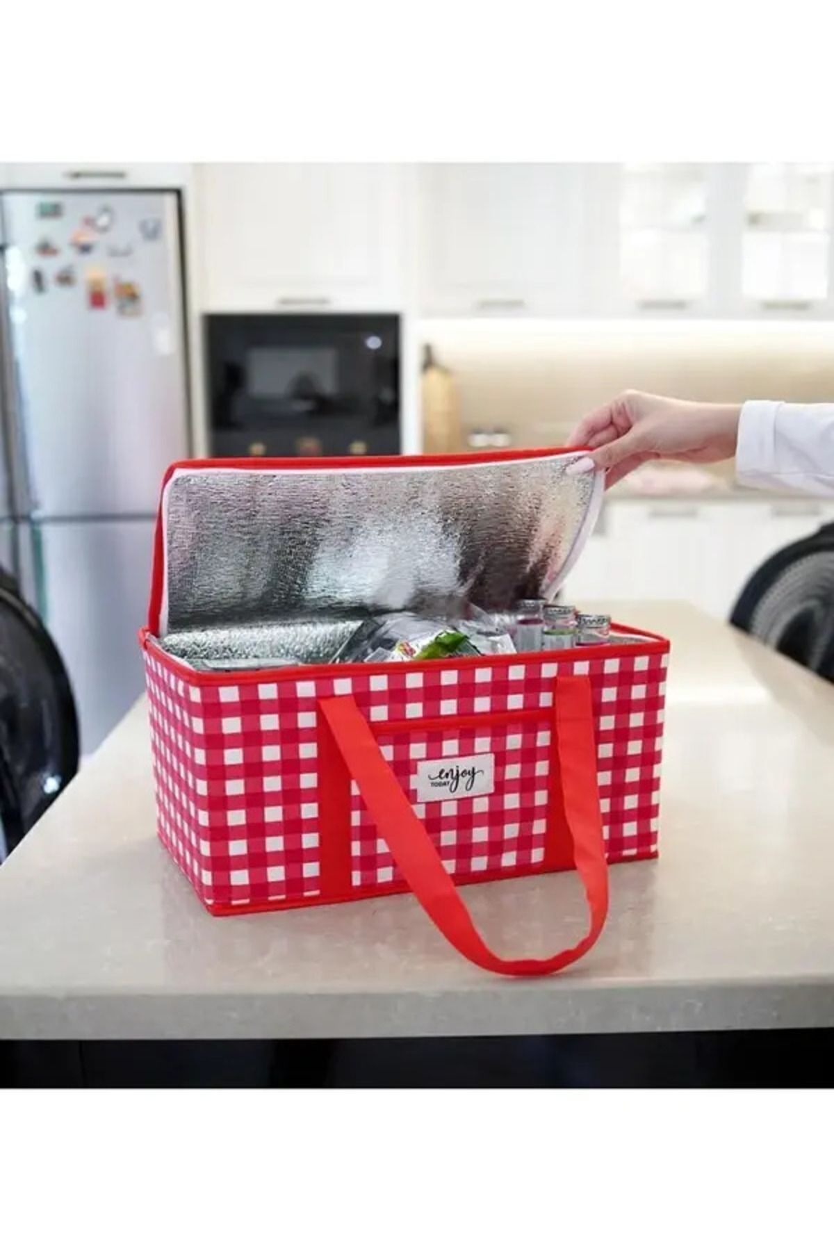 Emal Home 25-29,9 L Termo Lüks Piknik Çantası Kırmızı Ekoseli 35 x 20 x 20 cm Kırmızı