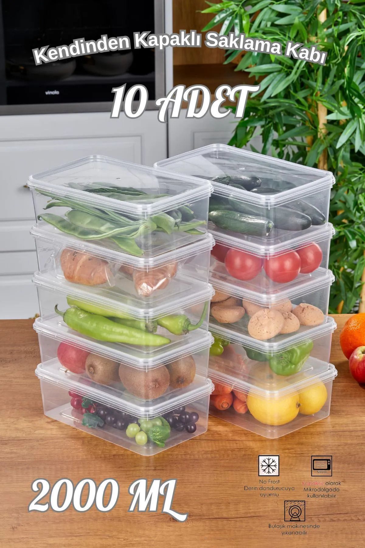 Hanedanev-10 Pieces 2000 ml Deep Freezer Freezer Storage Container with Lid - Refrigerator Organizer 2 Liters with Lid 3