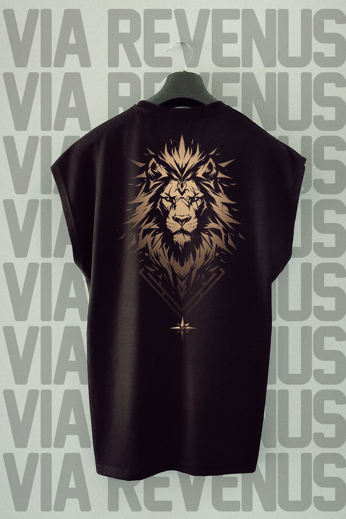 Vordevia Aslan Sırt Baskılı Sıfır Kollu Bisiklet Yaka Spor Tshirt