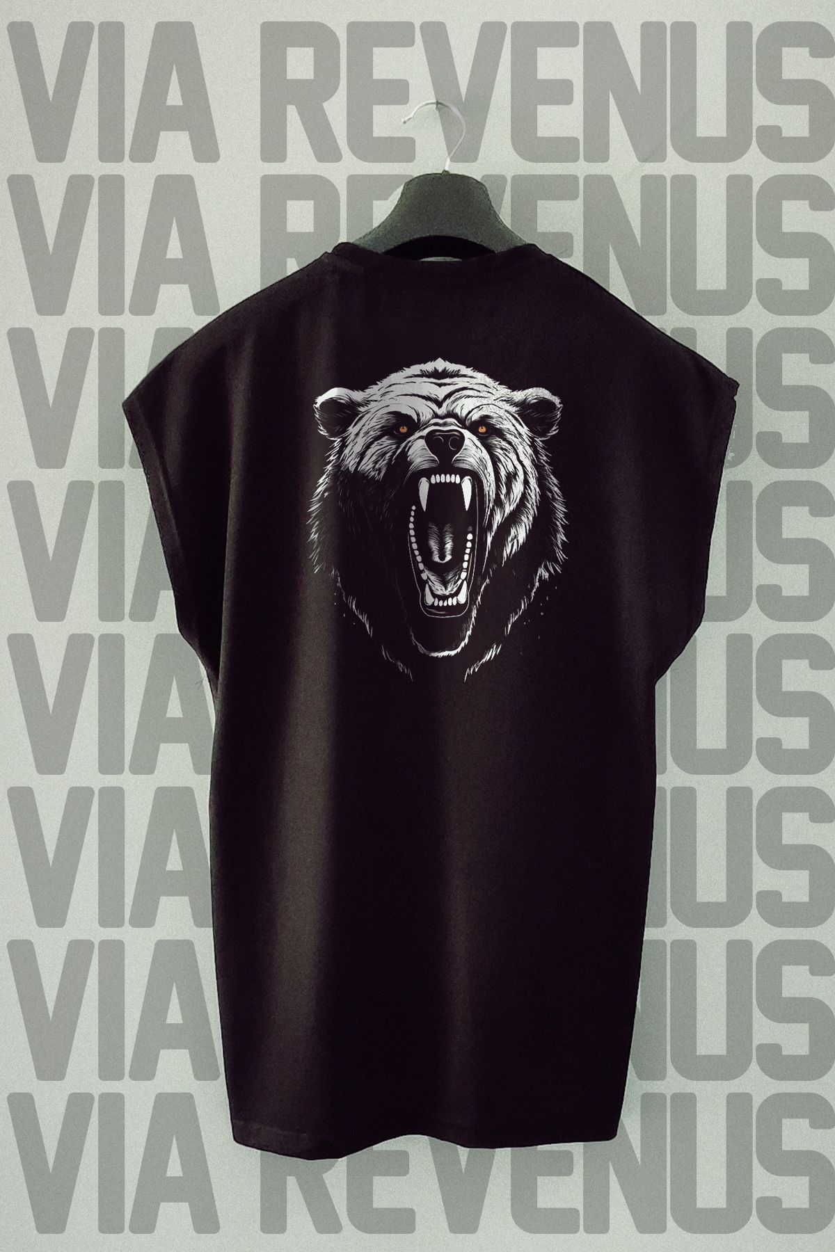 Vordevia Ayı Sırt Baskılı Sıfır Kollu Bisiklet Yaka Spor Tshirt