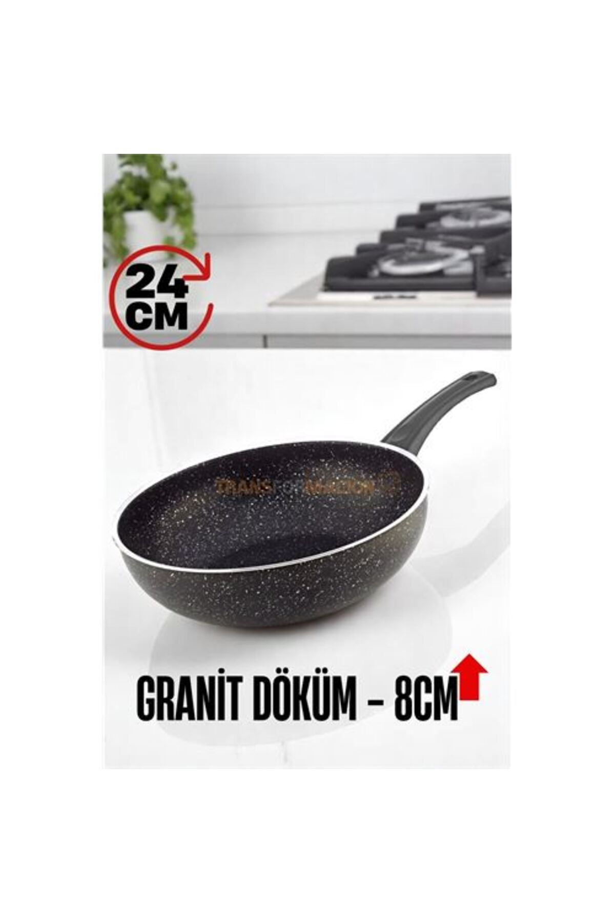Ladesmedya ModaCar Granit Döküm 8 Cm Derin Wok Tava - Yapışmaz Wok Tava - 24 Cm
