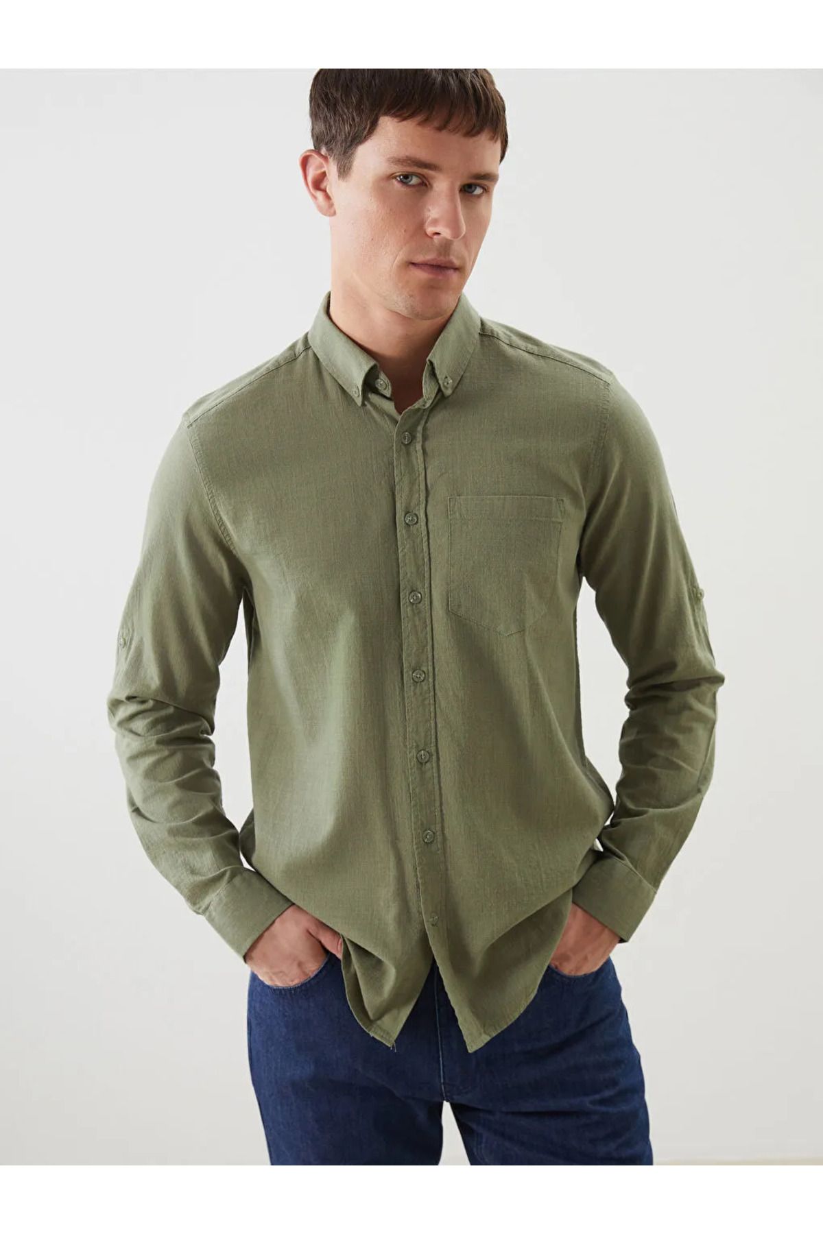 LC Waikiki Regular Fit Uzun Kollu Keten Karışımlı Erkek Gömlek