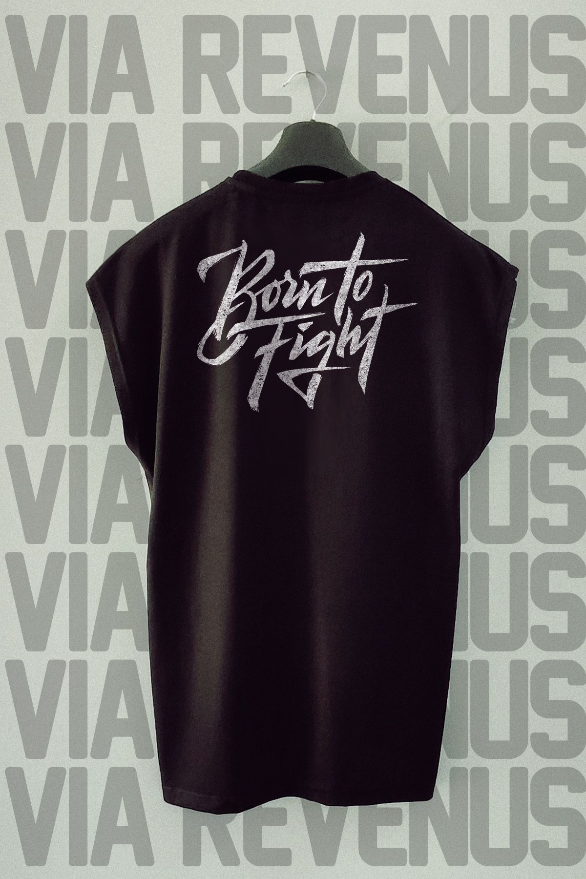 Vordevia Born to Fight Sırt Baskılı Sıfır Kollu Bisiklet Yaka Spor Tshirt