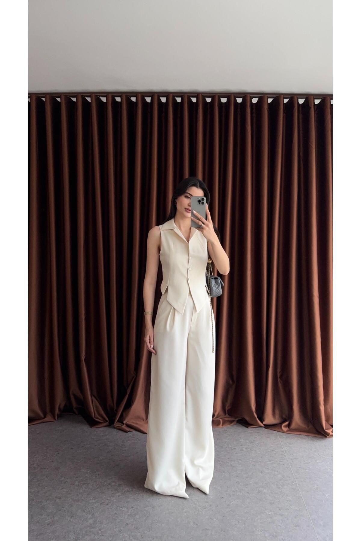 HAZELANNA Premium Yelek-Pantolon Krem Takım