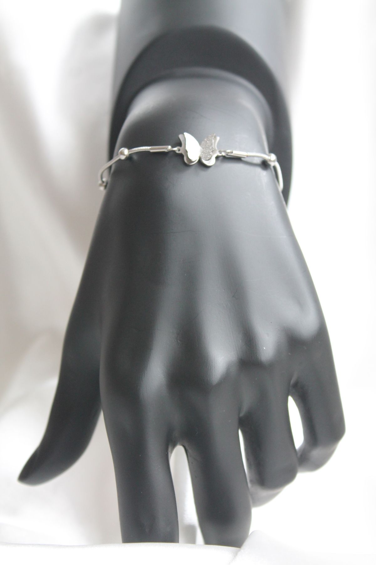 TEDDY JEWELLRY Taşlı Kelebek Detaylı Silver Çelik Bileklik