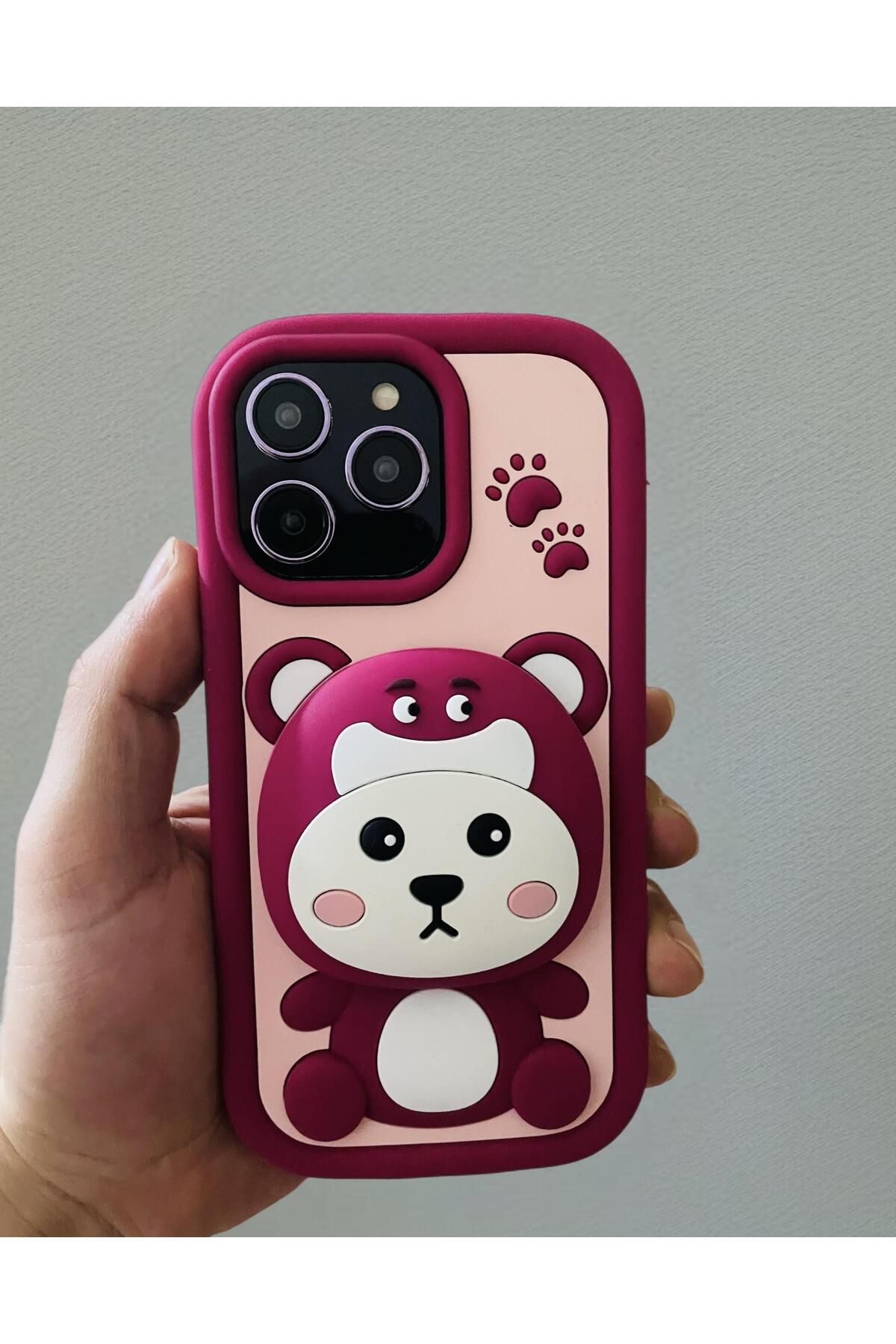 TG CASE STORE İPhone 16 Pro Aynalı Standlı Ayıcık Figürlü Yumuşak Silikon Telefon Kılıfı