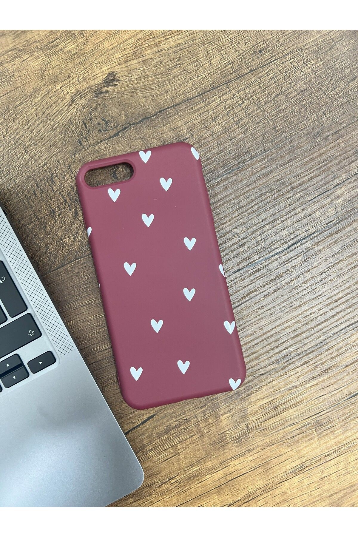 HZR İphone 7/8 Plus Bordo Kalpli Silikon Kılıf