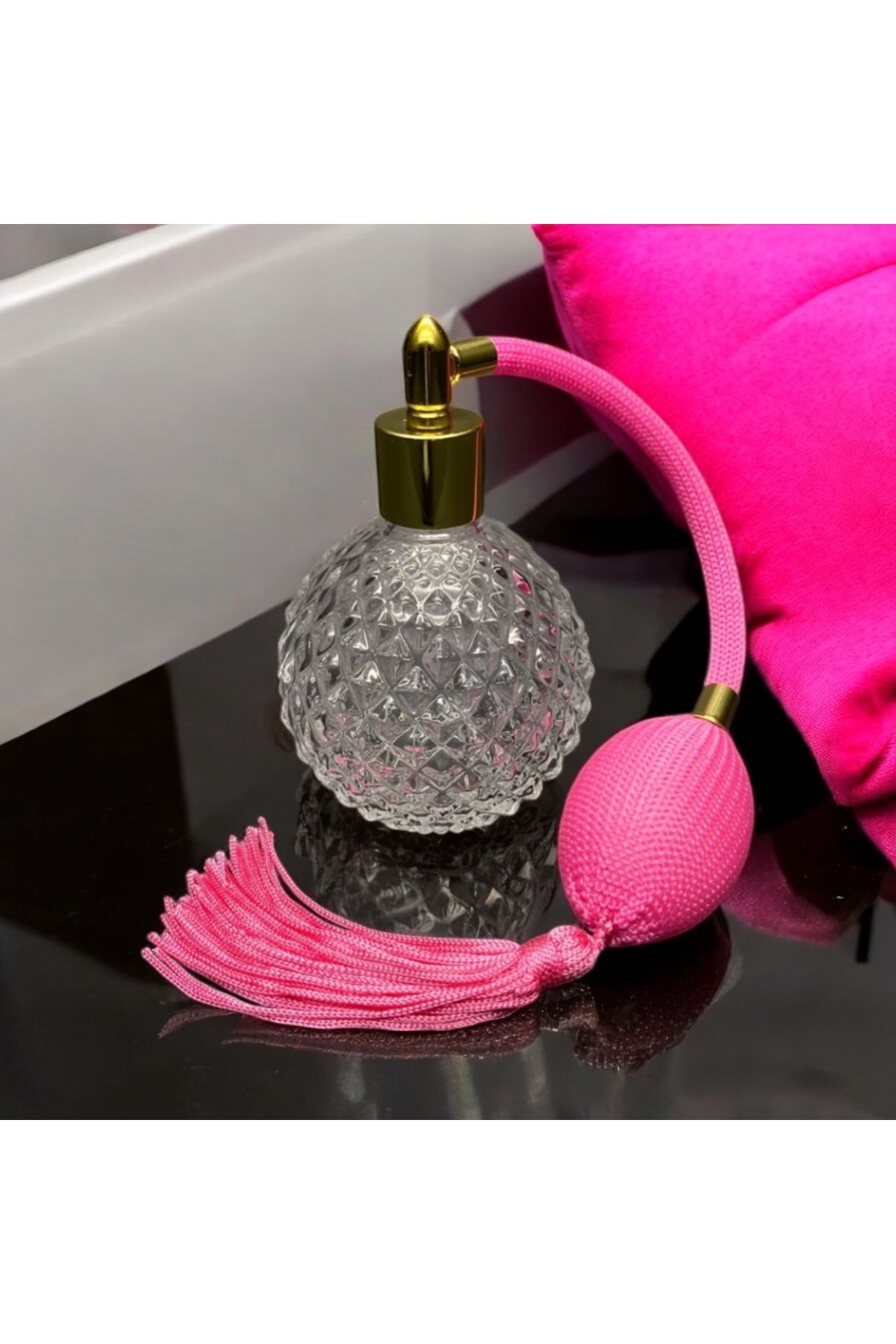 mislinapearls Nostaljik Cam Parfüm Şişesi – Püsküllü Vintage Tasarım (Bos)