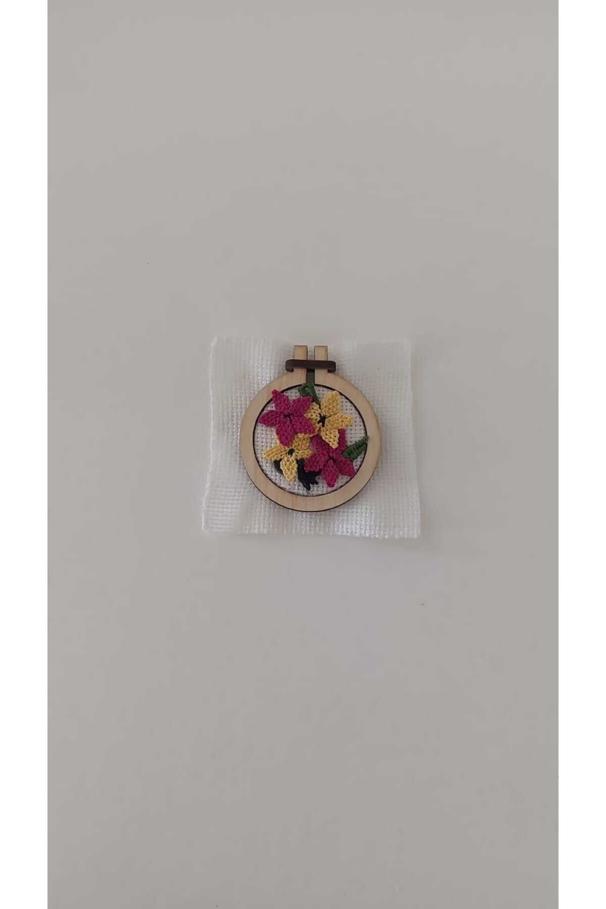 GiftlandCollection GiftLand El Yapımı Mor ve Sarı Minyatür Kasnak Magnet
