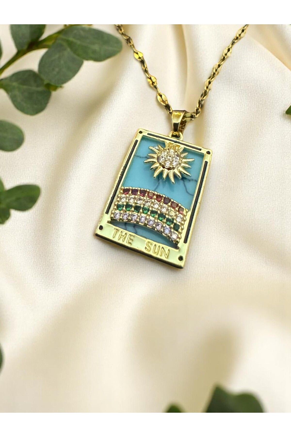 boews Altın Kaplama The Sun Güneş Tarot Kolye