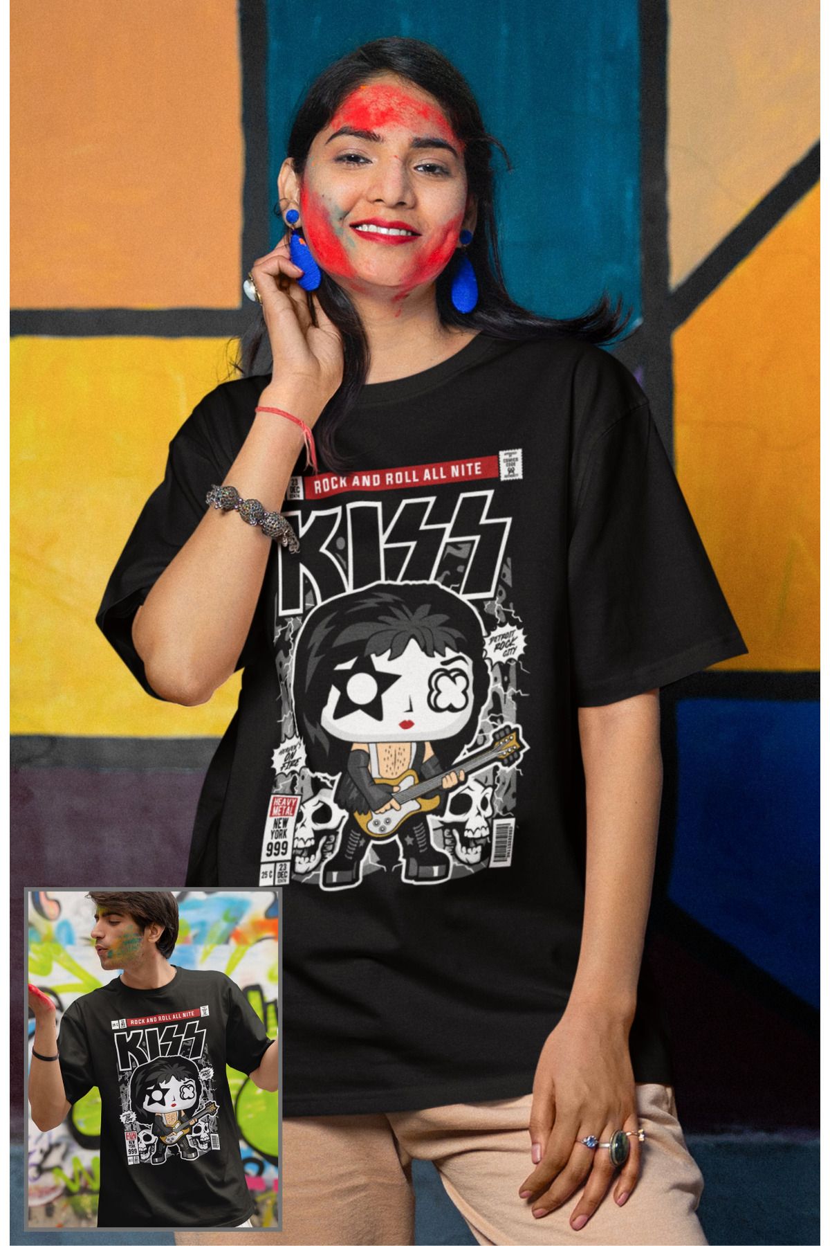Fuddy Moda Kiss Written Tshirt, Unisex Mini Rock Band Kiss Printed T-shirt für Adult Unisex - 2XL