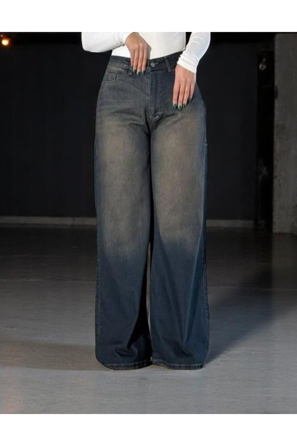 KOTOLOG Kahve Yıkamalı Unisex Baggy Jean