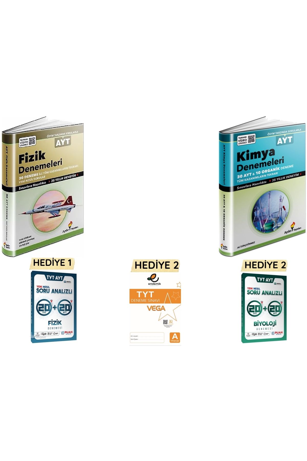 Aydın Yayınları Ayt Kimya, Ayt Fizik Denemesi.. 3 adet 40+40+40 fkb deneme hediyeli