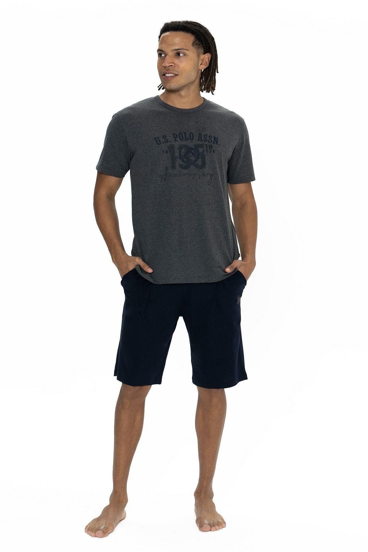 U.S. Polo Assn. U.S. Polo Assn. 18884 Erkek Kısa Kollu Bisiklet Yaka Şortlu Pijama Takımı, Antrasit Melanj