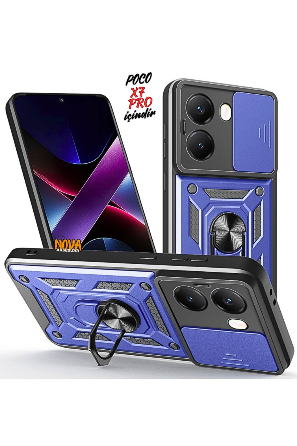 cepmoda XİAOMİ POCO X7 PRO - Panzer/Tank Kılıf-Kapak Kamera Sürgülü Standlı Yüzüklü - LACİVERT
