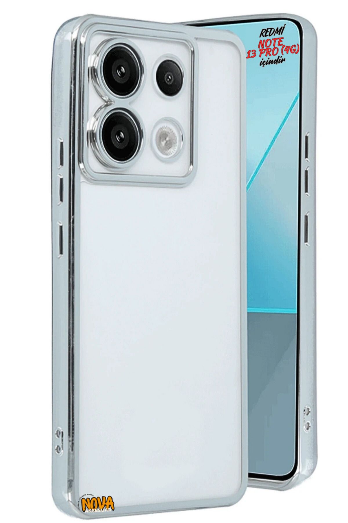 cepmoda XİAOMİ REDMİ NOTE 13 PRO (4G) - Yanları Renkli Kamera Lens Korumalı Şeffaf Kapak/Kılıf - Gümüş