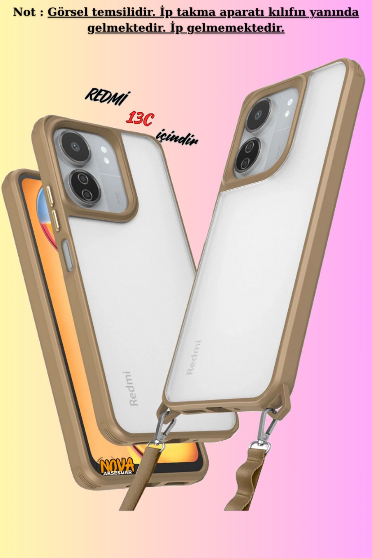 cepmoda Xiaomi REDMİ 13C / POCO C65 - Renkli Kenar Darbe Koruyucu Penta TPU Kapak/Kılıf - ÇÖL TİTANYUM