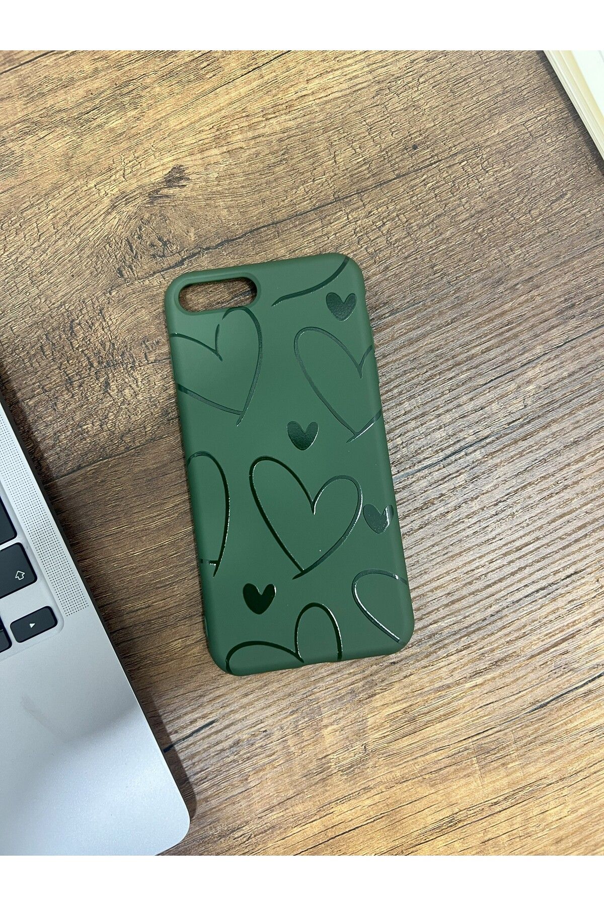 HZR İphone 7/8 Plus Yeşil Büyük Kalp Desenli Silikon Kılıf