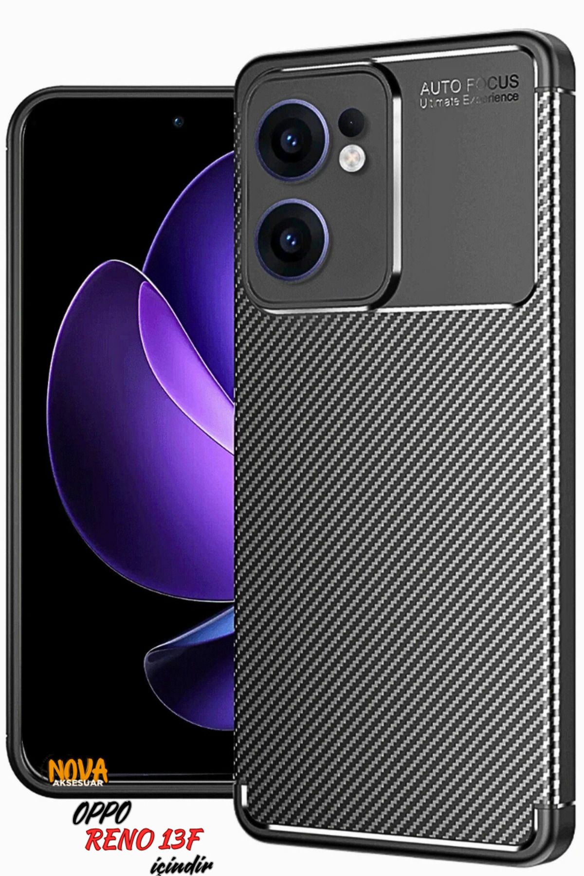 cepmoda Oppo Reno 13F - Focus Karbon Kapak/Kılıf - Yerli Üretim Lüx Karbon Görünüm - SİYAH