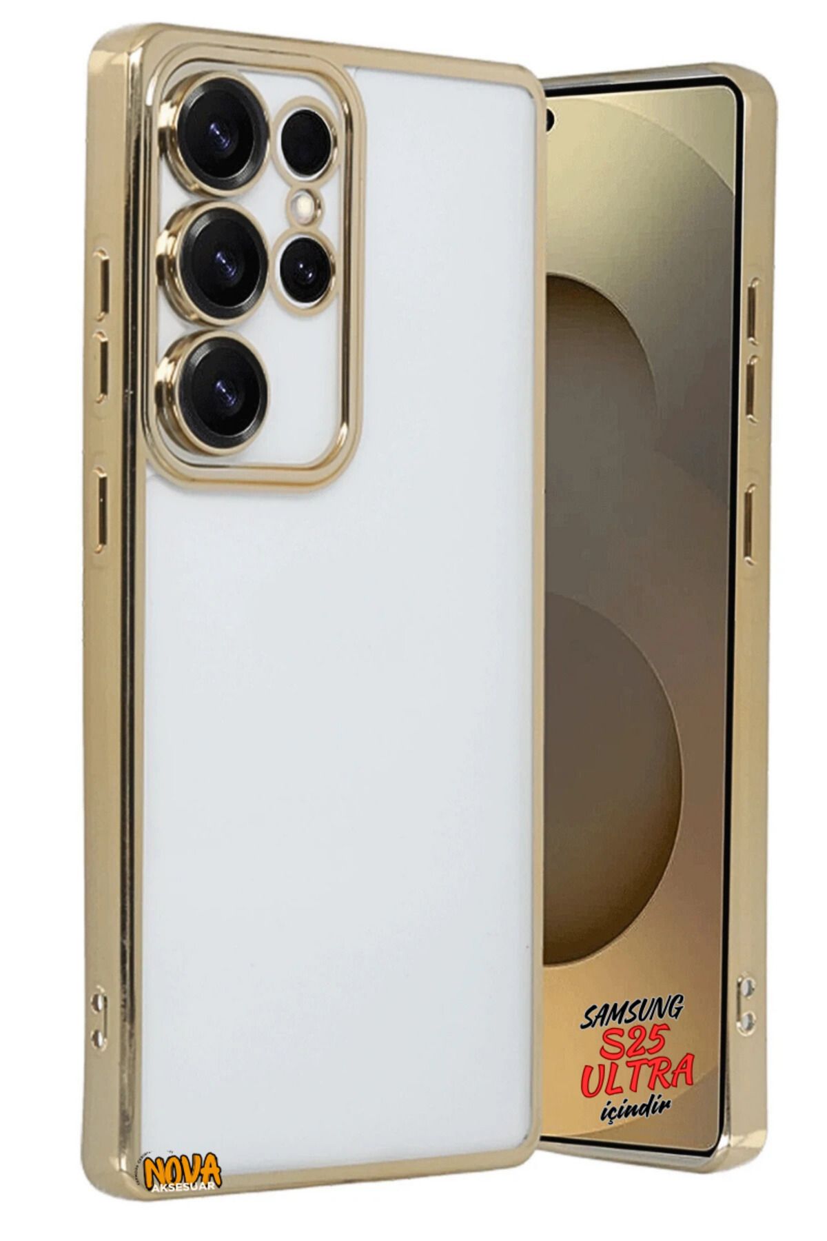 cepmoda SAMSUNG GALAXY S25 ULTRA - Yanları Renkli Kamera Lens Korumalı Şeffaf Kapak/Kılıf - Gold