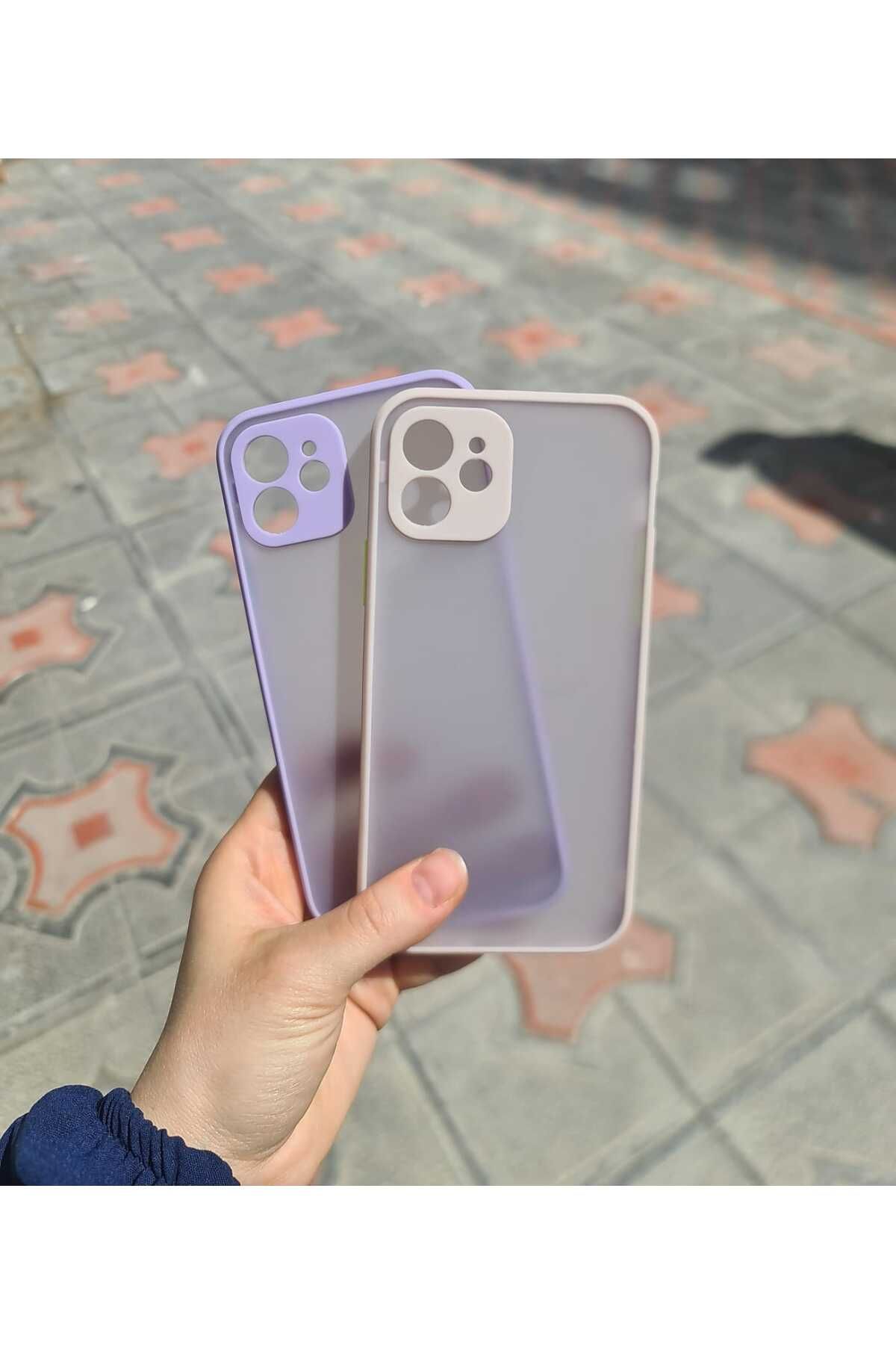 CEP-HANE İphone 12 Uyumlu Renkli Tuşlu Arkası Mat Sert Silikon Kılıf