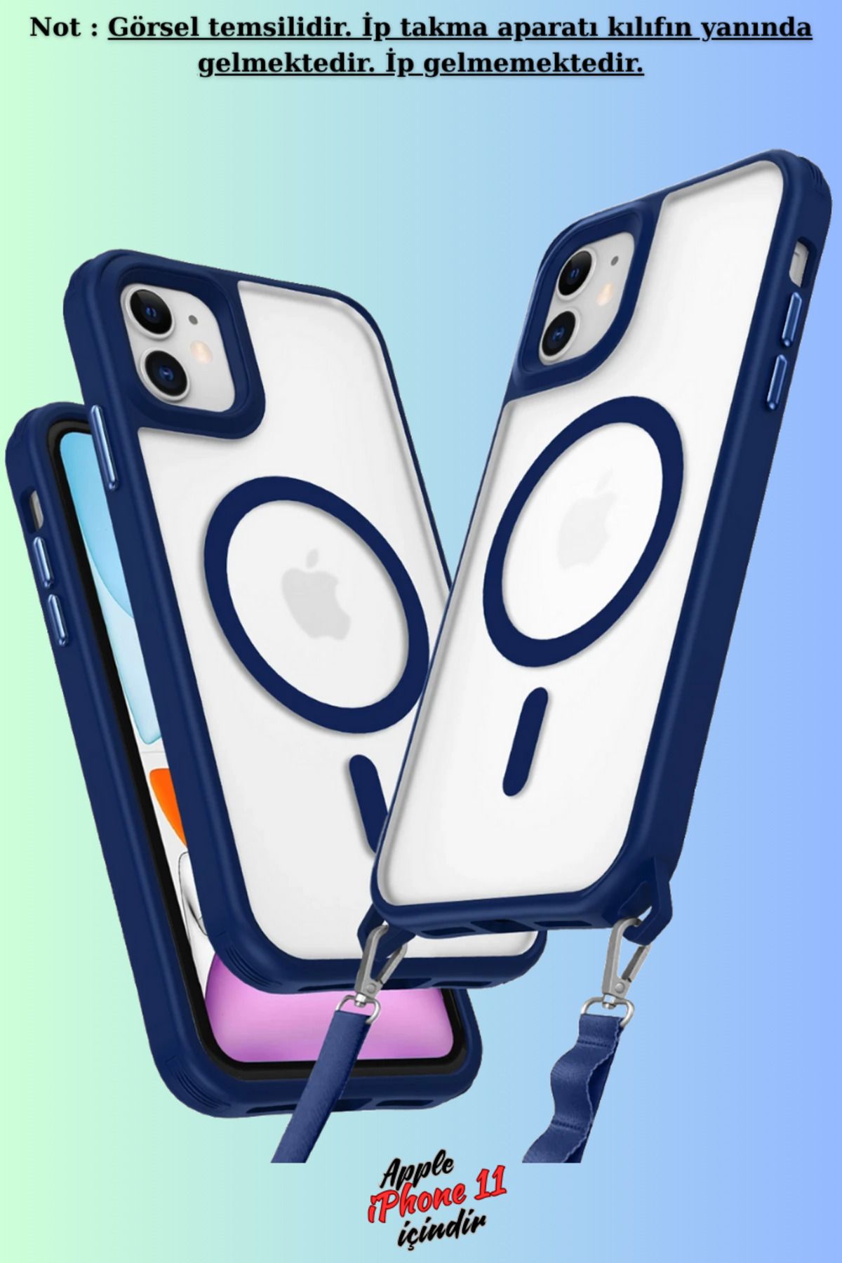 cepmoda iPhone 11 Uyumlu - Renkli Kenar Darbe Koruyucu Enka Magsafe TPU Kapak/Kılıf - LACİVERT