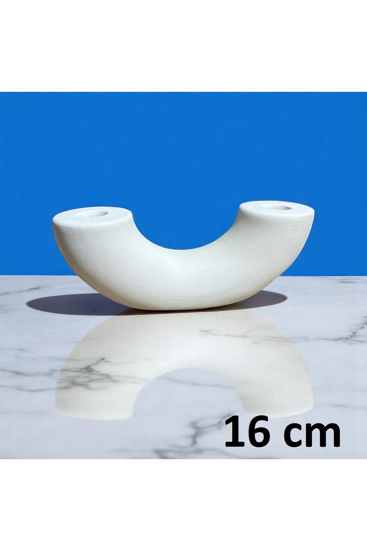 Mavi Dükkan Ham Seramik Boynuz Mumluk - El Yapımı Boyanabilir Dekoratif Tealight