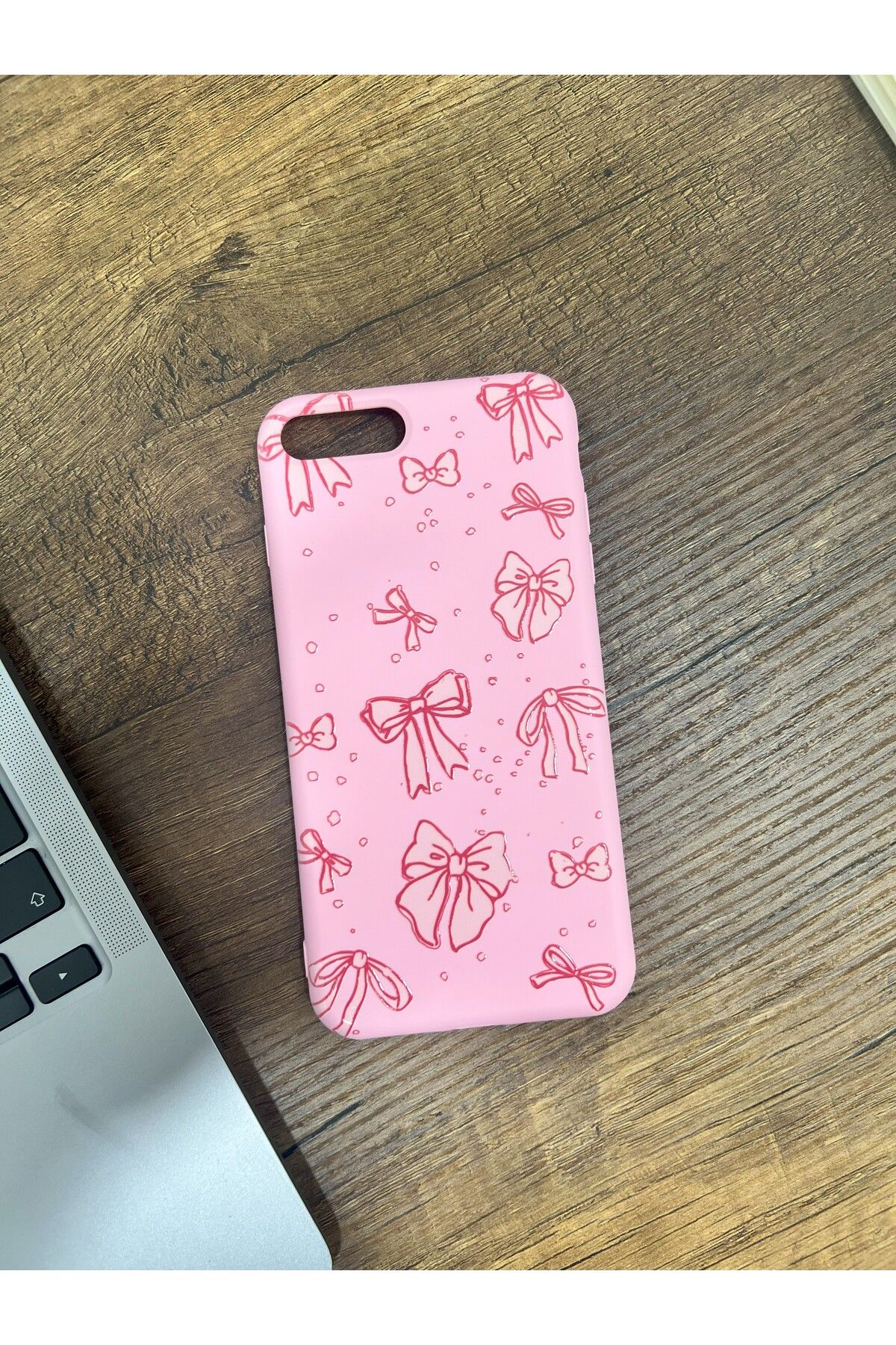 HZR İphone 7/8 Plus Pembe Kurdele Desenli Silikon Kılıf