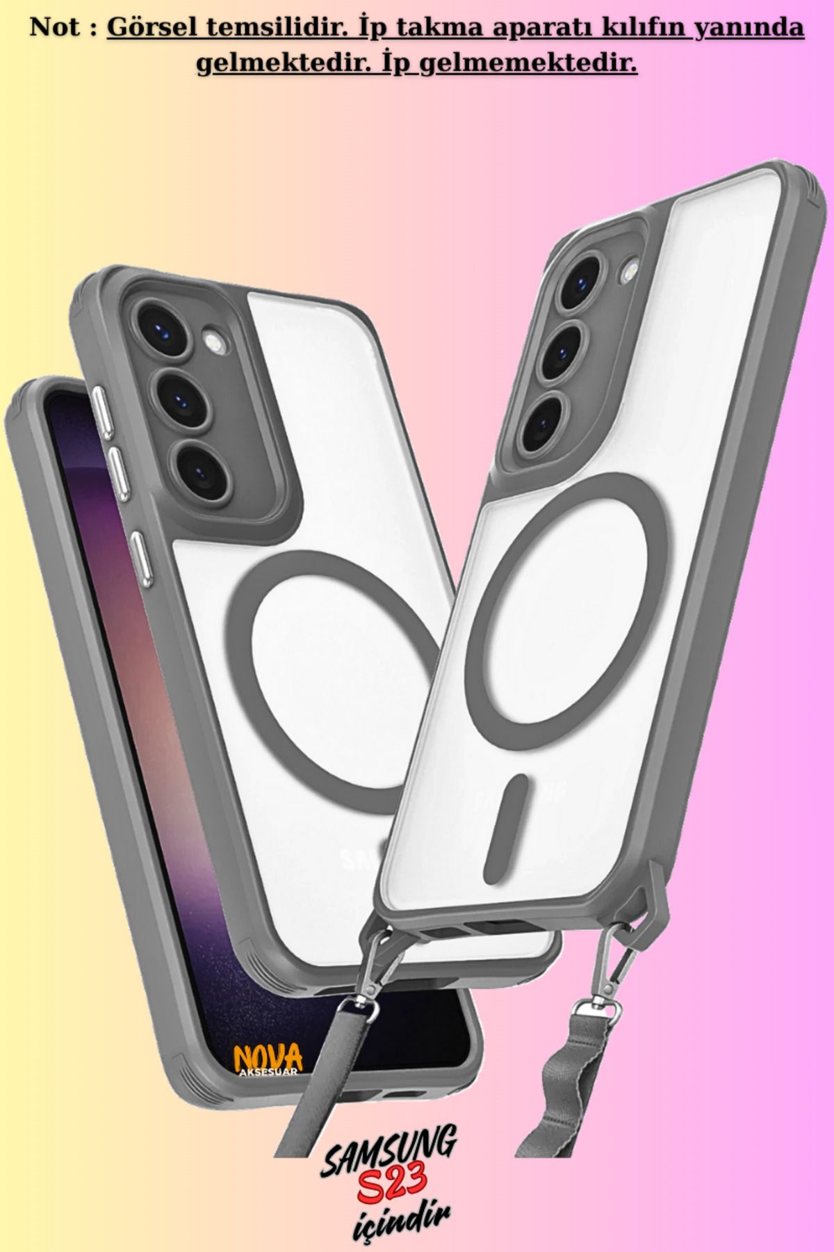 cepmoda GALAXY S23 - Renkli Kenar Darbe Koruyucu Enka Magsafe TPU Kapak/Kılıf  uyumlu   - TİTAN GRİ
