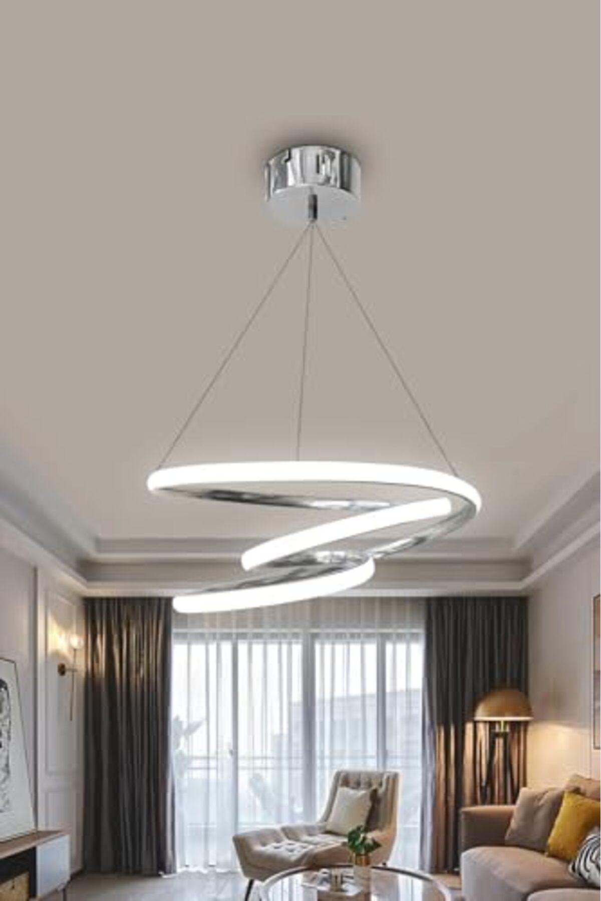 ShopZum 3 Renkli Krom Kaos Led Avize, Modern Sarkıt Lamba, 30X70 Cm, Ayarlanabilir Işık, Salon, Oturma Odas