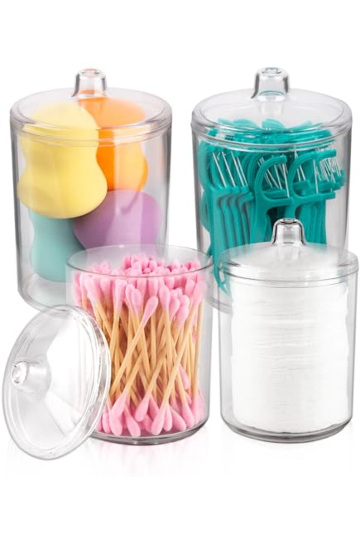 ShopZum Milano Home Qtip Tutucu, Makyaj Makyaj Düzenleyici Depolama, Kapaklı Şeffaf Plastik Eczacı Kavanozl