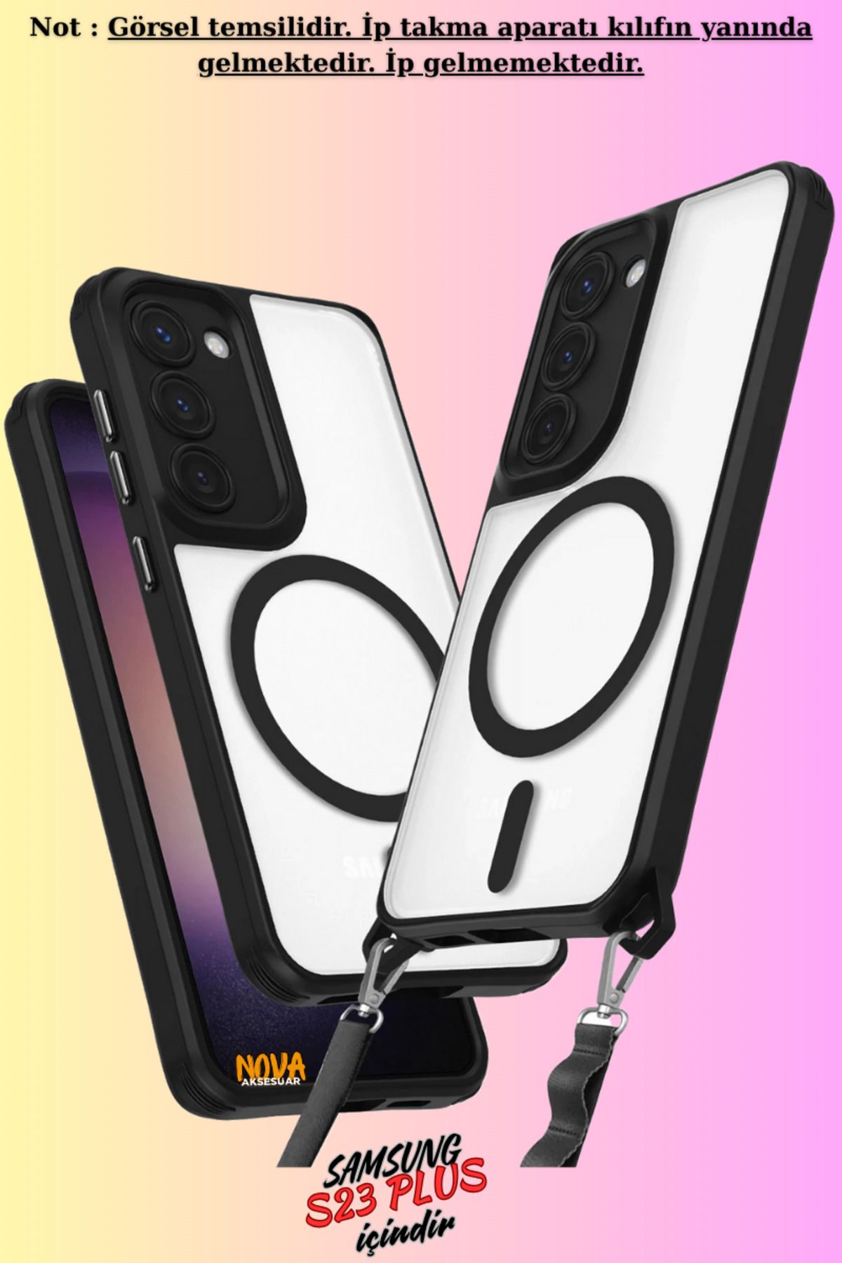 cepmoda GALAXY S23 PLUS Uyumlu - Renkli Kenar Darbe Koruyucu Enka Magsafe TPU Kapak/Kılıf - SİYAH