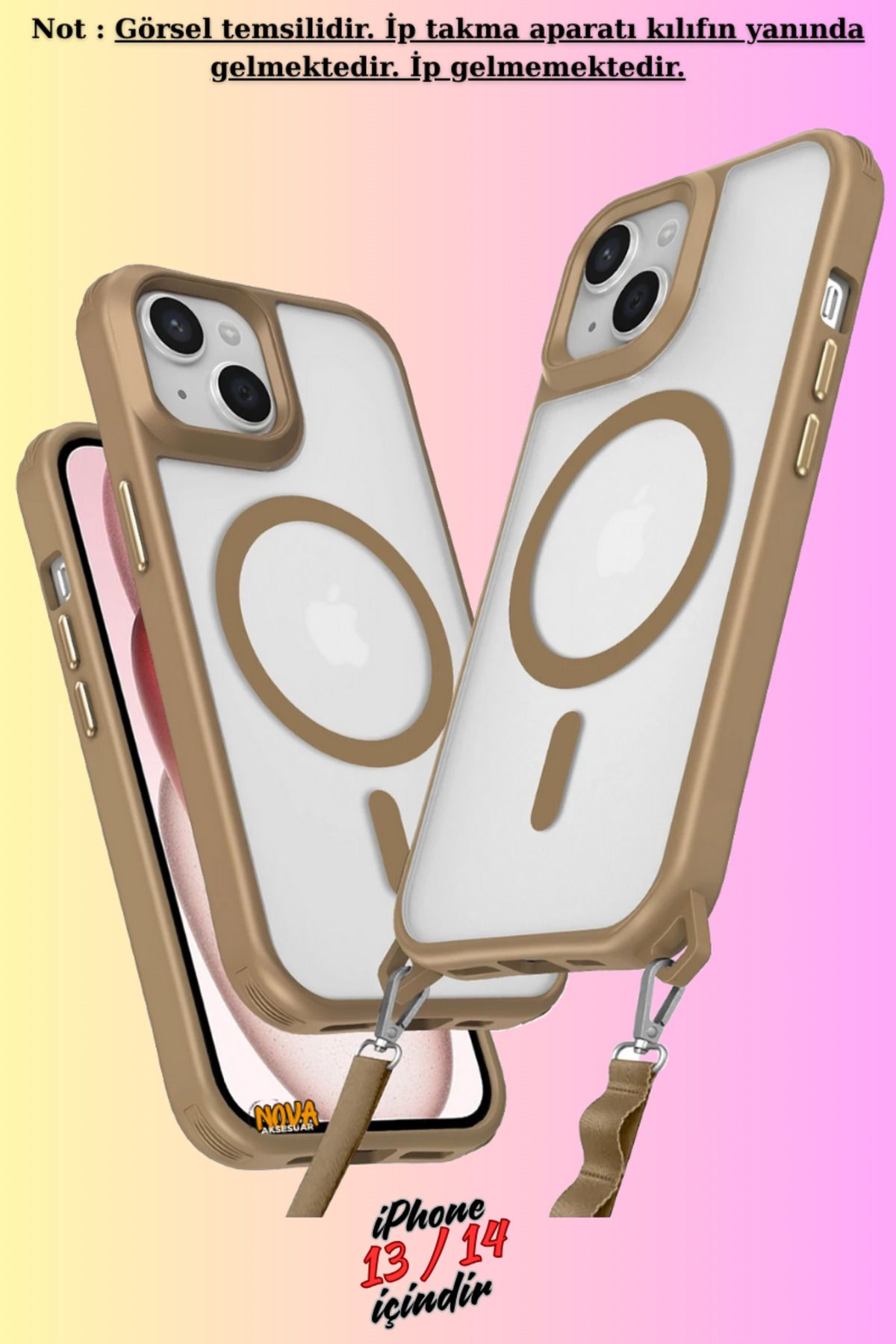 cepmoda iPhone 13 - Renkli Kenar Darbe Koruyucu Enka Magsafe TPU Kapak/Kılıf - ÇÖL TİTANYUM