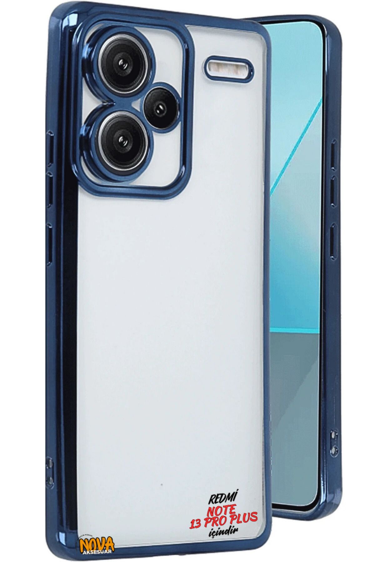 cepmoda XİAOMİ REDMİ NOTE 13 PRO PLUS - Yanları Renkli Kamera Lens Korumalı Şeffaf Kapak/Kılıf - Lacivert