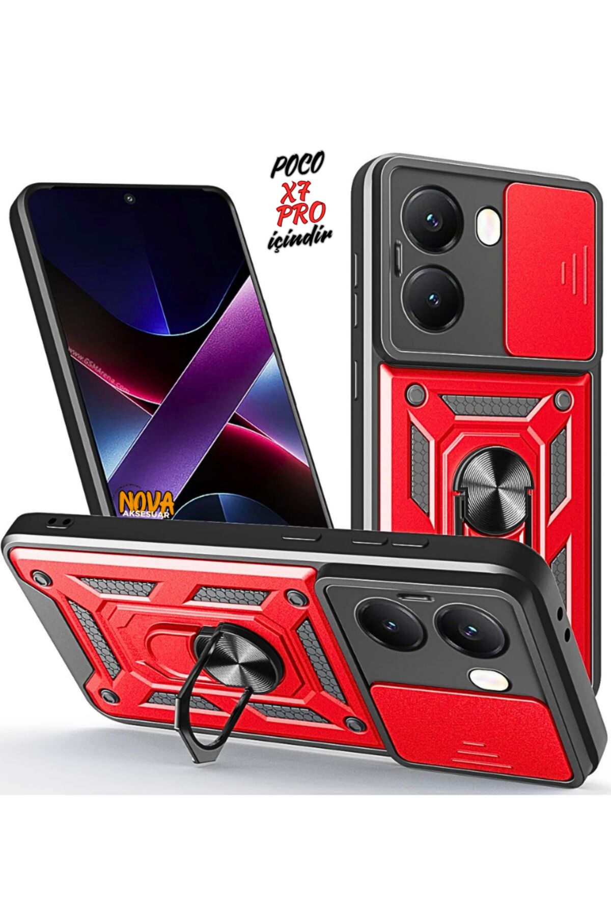 cepmoda XİAOMİ POCO X7 PRO - Panzer/Tank Kılıf-Kapak Kamera Sürgülü Standlı Yüzüklü - KIRMIZI