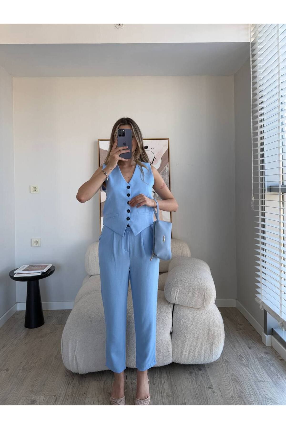 Castivo Fashion Kadın Yelek Pantolon Takım - Düğmeli Crop Yelekli Takım
