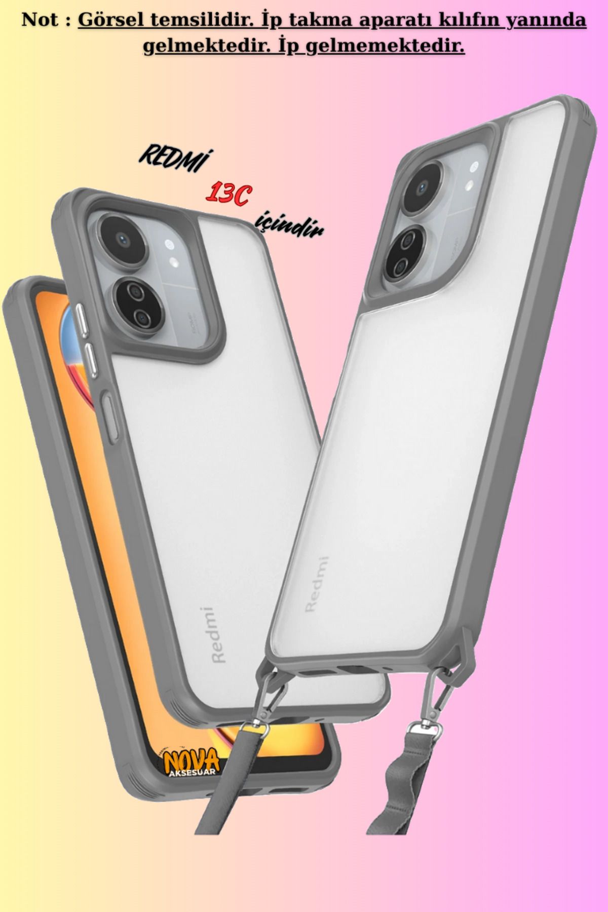cepmoda Xiaomi REDMİ 13C / POCO C65 - Renkli Kenar Darbe Koruyucu Penta TPU Kapak/Kılıf - TİTAN GRİ